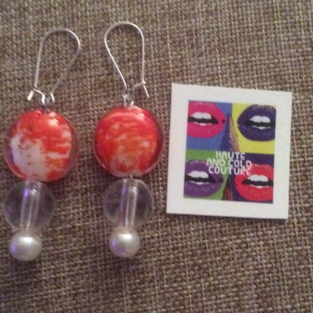 Handmade Orange Venetian Glass Faux Pearl Earrings